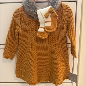 NEW Mustard Sweater with Faux Fur Collar + Matching Socks Size 6-9 months - baby